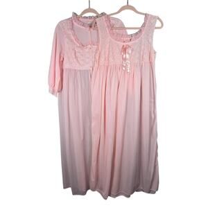 GMC Vintage 60s 70s Pink Nylon Lace Peignoir Set Gown & Robe Large Coquette.